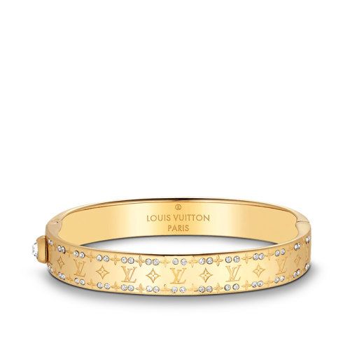 Louis Vuitton/路易威登 22春夏新款NANOGRAM STRASS系列 金色金属徽标刻印镶嵌仿水晶手镯M64860