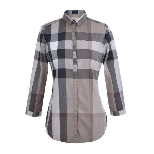BURBERRY/博柏利 女装 服饰 经典百搭 苍白石色格纹 棉质衬衣 女士长袖衬衫 3893900