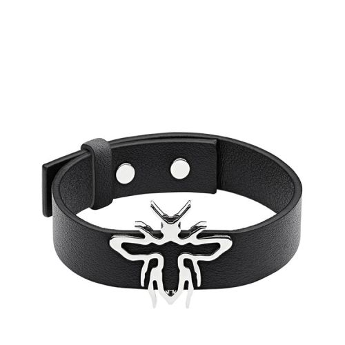 DIOR/迪奥  男女同款黑色皮革金属蜜蜂标志手环手镯  $B0875HOMLED004