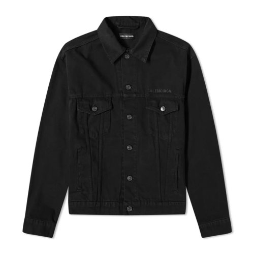 Balenciaga 巴黎世家 男装 服饰 黑色翻领棉质牛仔 男士夹克外套