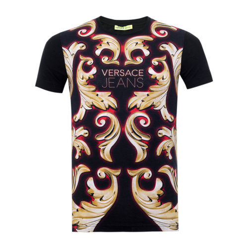 VERSACE JEANS/范思哲牛仔 男士黑色棉质经典字母徽标印花装饰圆领短袖上衣T恤 B3GNA762-36069-899
