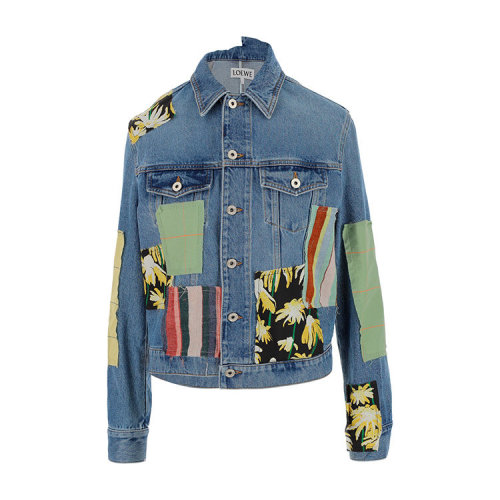 LOEWE/罗意威  潮流时尚 男士蓝色棉质缝补图案牛仔夹克外套 S2108191IB-4985