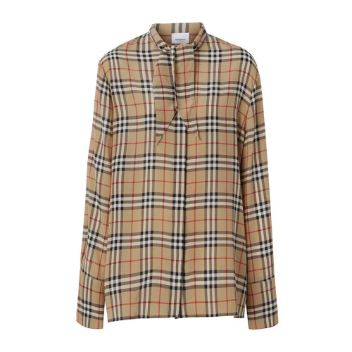 BURBERRY/博柏利 Vintage格纹丝质系带女士长袖衬衫8019141