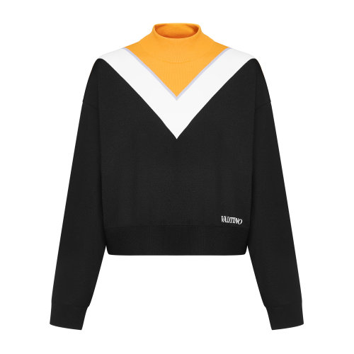 Valentino/华伦天奴 黑色/杏色 女士领口撞色针织衫毛衣 UB3KC15R5NHK92 2020年秋冬