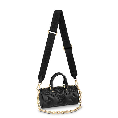Louis Vuitton/路易威登 经典款PAPILLON BB系列 女士黑色徽标压纹牛皮革配可拆卸链条肩带单肩斜挎手提链条包M59800