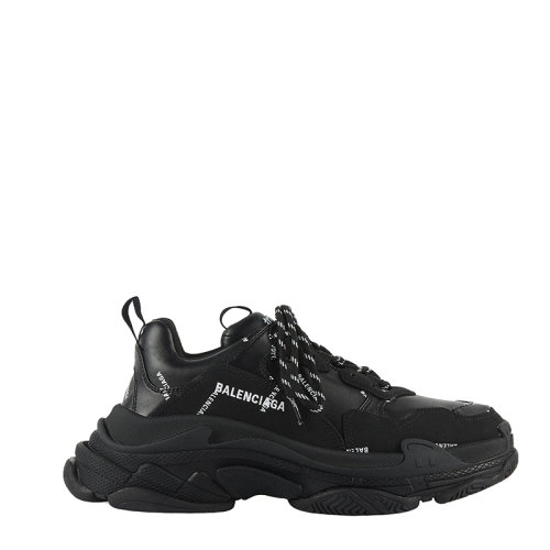 Balenciaga/巴黎世家 TRIPLE S系列 男士黑色人造革/织物ALLOVER标志休闲运动鞋 536737W2FA11090