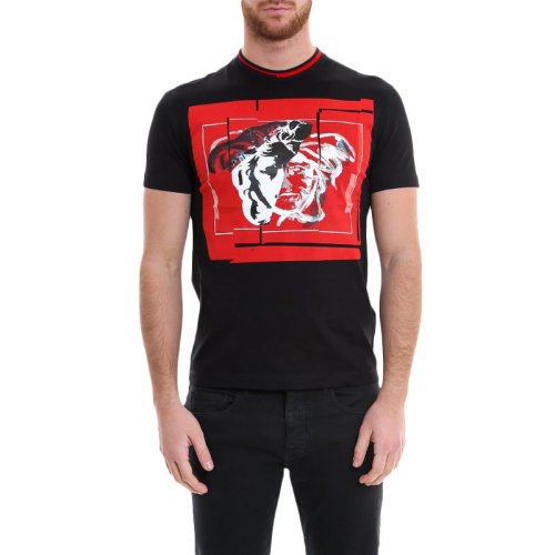 VERSACE 范思哲 男士 服装  黑色圆领印花短袖棉质T恤 男士短袖T恤