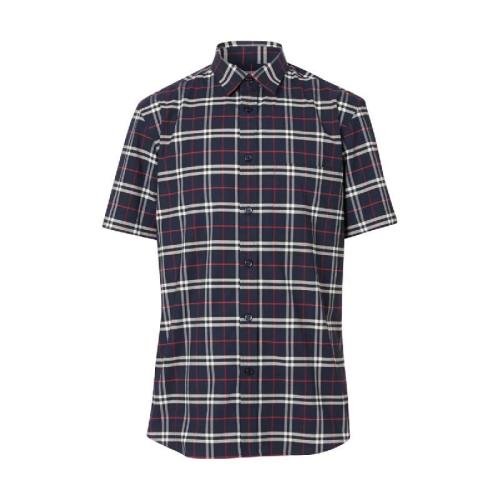  BURBERRY 22年秋冬 男士 短袖小格纹弹力棉衬衫 80209641 预定商品1-3周发货