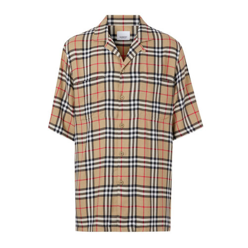 Burberry/博柏利   男装 服饰 翻领经典格纹时尚衬衣 男士短袖衬衫 8025821经典格纹