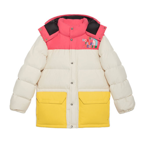 GUCCI/古驰 22秋冬款 The North Face联名系列 女士多色聚酰胺/棉混纺饰有彩色刺绣LOGO徽标拉链按扣开合可拆卸风帽羽绒服?672444XAAEP9197