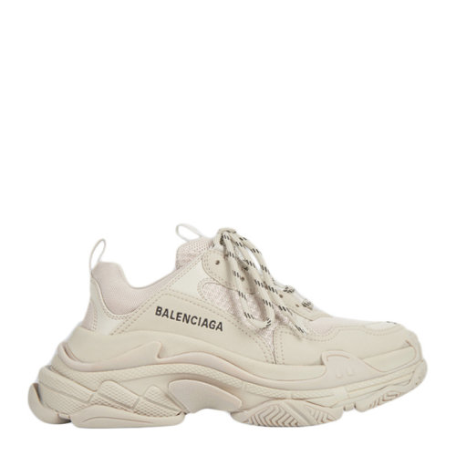 Balenciaga/巴黎世家 TRIPLE S系列男士米色聚氨酯混纺涤纶经典字母徽标印花装饰双层泡沫和网眼设计休闲鞋运动鞋老爹鞋男鞋 536737-W2FW1-9700