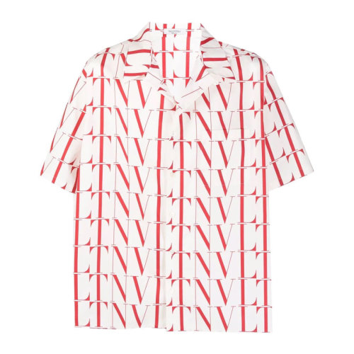 Valentino/华伦天奴 男士拼色棉质经典字母徽标印花装饰翻领短袖上衣衬衣衬衫 WV3AAA90-6G5-J03