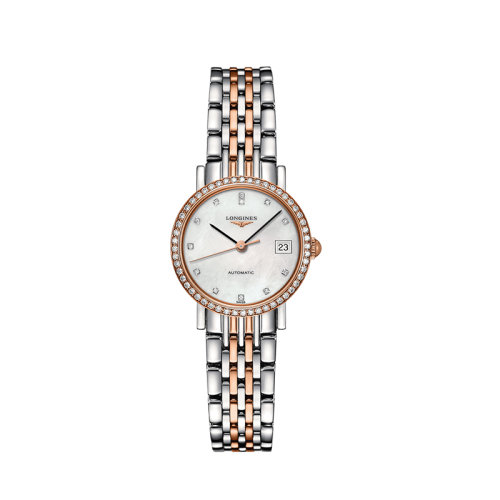 LONGINES/浪琴  博雅系列镶钻款18K金玫瑰金表壳精钢表带女士自动机械腕表 25.5毫米