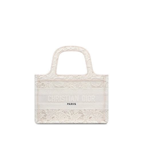 DIOR/迪奥 22新款Dior Book Tote系列 女士迷你款自然色织物花边刺绣徽标刺印手提托特包S5475ZROL_M925