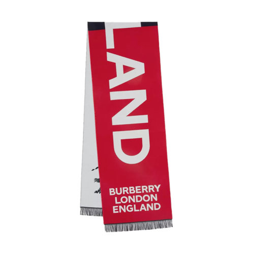 BURBERRY/博柏利 女士亮红色羊毛配真丝提花骑士徽标刺绣围巾80594311