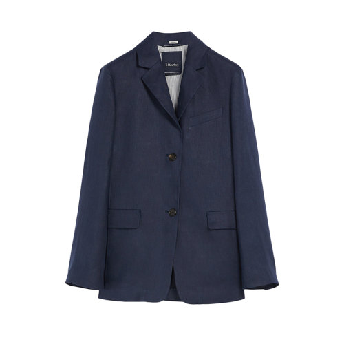 MaxMara/麦丝玛拉 22年早春新款 MOZART系列 女士午夜蓝色水洗纯亚麻帆布西装外套夹克9041052206001