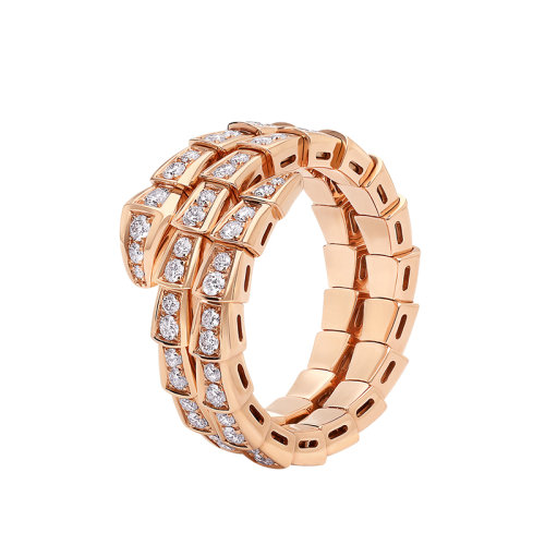 BVLGARI/宝格丽 男女通用SERPENTI VIPER 18K金玫瑰金双层包裹式戒指镶有密钉钻石蛇形毒蛇戒指 357264