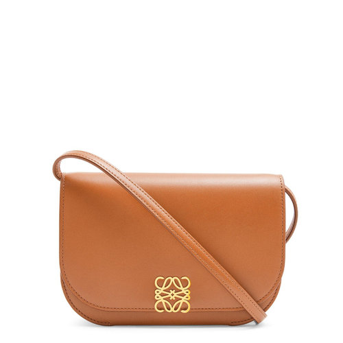 LOEWE/罗意威 20  Goya系列 女士棕褐色真丝小牛皮金属徽标磁扣三内袋单肩斜挎手拿包0010593432