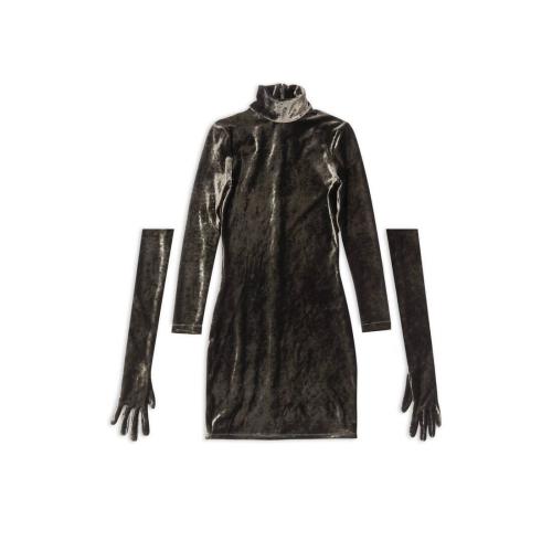  BALENCIAGA巴黎世家 22年秋冬 女士 连衣裙 Womens Turtleneck Dress in Coffee 720016TNQ1325