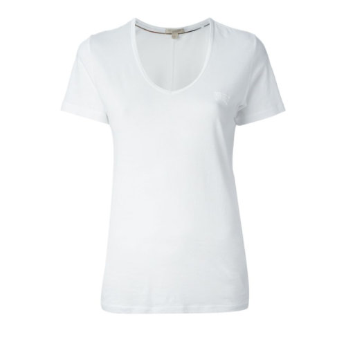 BURBERRY/博柏利 女士白色偏V领短袖T恤 带白色刺绣战马标 39684491【奥莱】