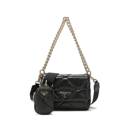 PRADA/普拉达  女士System系列羊皮革仿古手提单肩斜挎包带挂饰零钱包 1BD292 2DMO