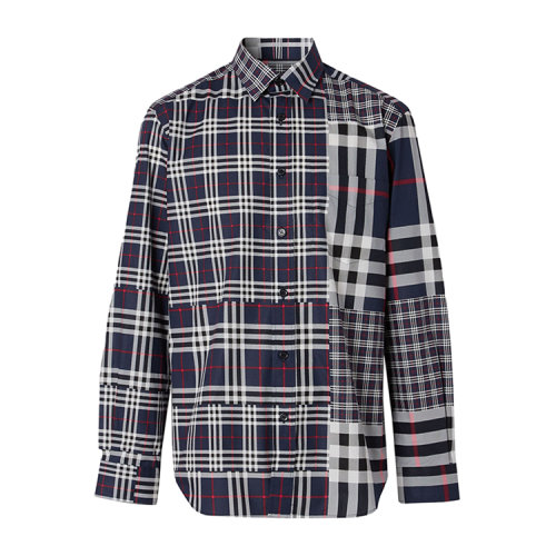 BURBERRY/博柏利 经典剪裁镶拼格纹棉质男士长袖衬衫 8018570 1