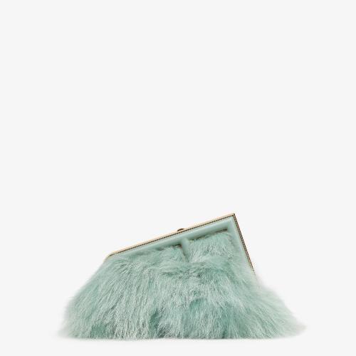  FENDI芬迪 22年秋冬 女士 手拿包 薄荷绿狐狸皮草手袋 8BP129AL9EF03HW