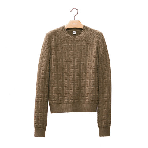 HERMES/爱马仕 22年秋冬新款 女士绿色羊毛经典格纹编织圆领长袖针织衫毛衣H2H2630DA4I34