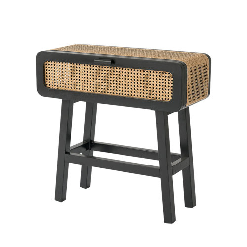 GeleiStory/GeleiStory  卧室藤编实木床头柜餐边桌储物柜民宿日式床边桌  置物架