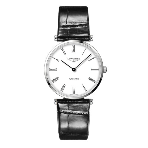 LONGINES/浪琴 嘉岚系列 男女同款精钢表壳白色表盘黑色鳄鱼皮表带自动机械机芯38毫米手表L4.918.4.11.2