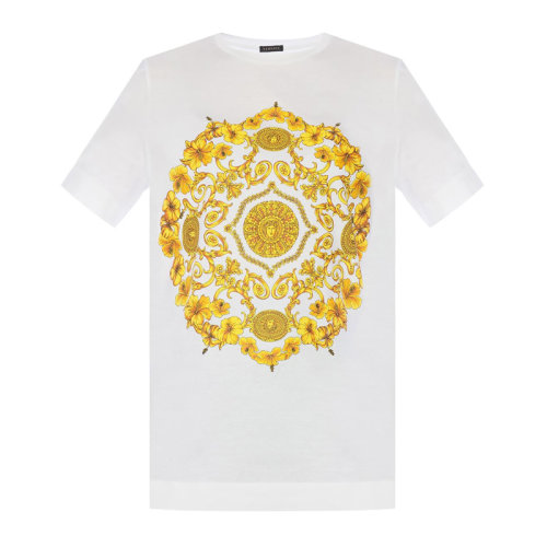 VERSACE/范思哲 女士白色棉质经典巴洛克图案印花装饰圆领上衣短袖T恤 A82299-A201952-A1001