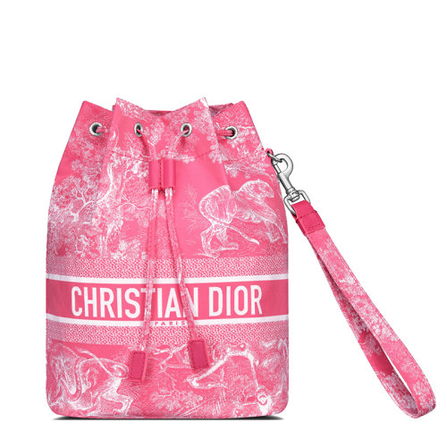 DIOR/迪奥 22秋冬新款Dioriviera系列 女士霓霓虹粉色织物动物图案印花抽绳开合拆卸肩带手拿包S5452VNTI_M956