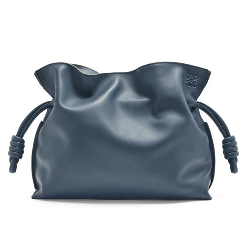 LOEWE/罗意威 22新款Flamenco系列 女士玛瑙蓝色纳帕牛皮革徽标压纹拉绳收紧单肩手提包A411FC1X62-1809