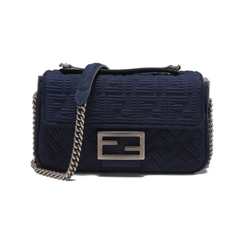 FENDI/芬迪 女士Baguette系列织物手提单肩斜挎包法棍包链条包FF纹理图案 8BR793 AHW5