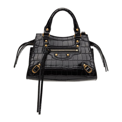 Balenciaga/巴黎世家 女士黑色皮革机车金属风手提包女包 638524-1ROD1-1000