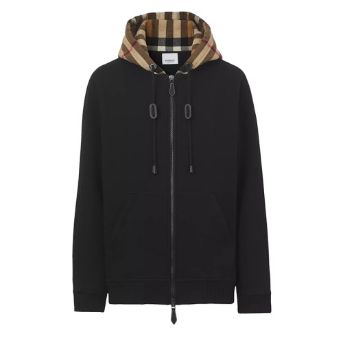 BURBERRY/博柏利 22年早春新款 男士黑色棉质混纺拉链格纹连帽衫80480261