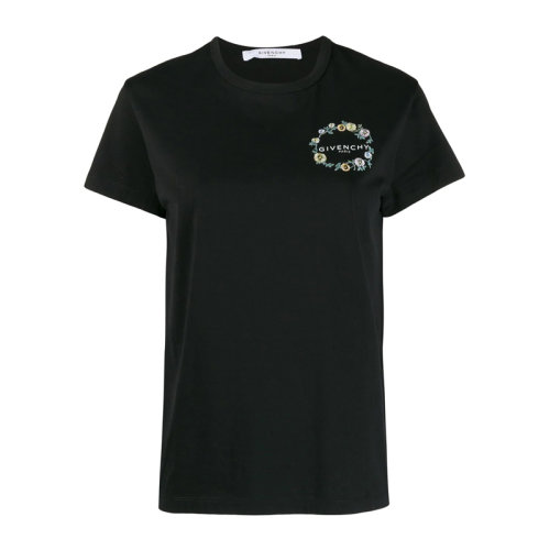 Givenchy 纪梵希  女装 服饰 黑色圆领棉质花卉刺绣经典logo款 女士短袖T恤 BW70703Z2R