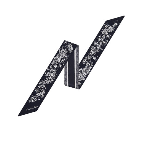DIOR/迪奥 22年早春新款 MITZAH系列 女士蓝色/象牙色桑蚕丝斜纹面料花朵茹伊印花窄版丝巾22JOU106I603_C587
