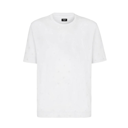 FENDI/芬迪 22年早春新款 男士白色纯棉植绒微型老花图案短袖T恤FY0936AITZF0QA0