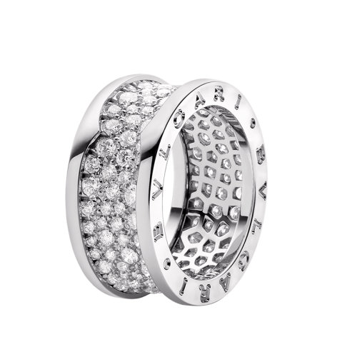 BVLGARI/宝格丽  B.ZERO1系列 18K金白金戒指密钉钻石螺旋形装饰戒指 345596