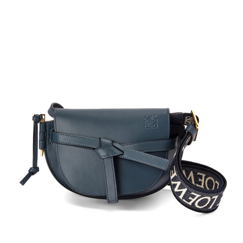 LOEWE/罗意威 22新款Gate Dual系列 女士迷你款玛瑙蓝色牛皮革提花织物肩带翻盖开合单肩斜挎包腰包A650N46X13-1809