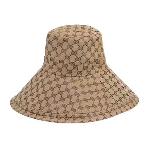 GUCCI/古驰 22年春夏新款 女士米色/乌木色帆布老花图案宽边帽?631958KQW009700