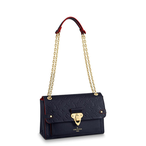 Louis Vuitton/路易威登 22春夏新款Vavin系列 女士小号海军蓝老花压花牛皮革红色细节饰边金扣金链翻盖开合单肩斜挎链条包M52271