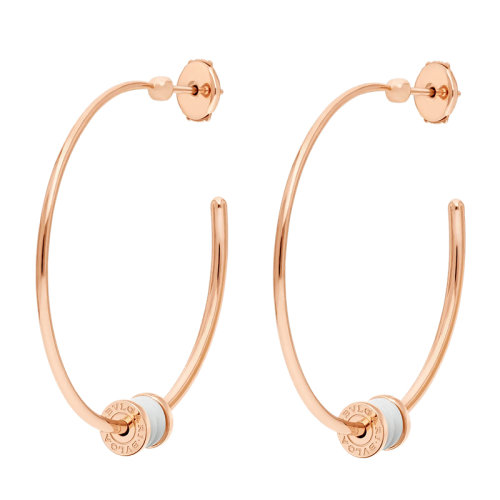 BVLGARI/宝格丽 B.ZERO1系列 18K金玫瑰金大号圈形耳环螺旋形铺白色陶瓷 357221