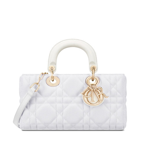 DIOR/迪奥 22春夏新款LADY D-JOY系列 女士白色科技面料藤格纹绗缝浅色金扣单肩斜跨手提戴妃包M0540OTID_M933