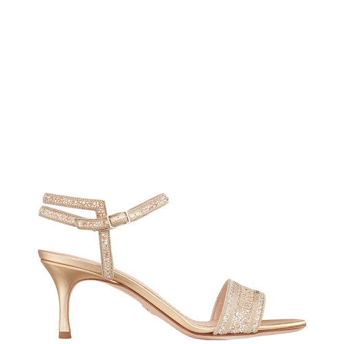 DIOR/迪奥 22年早春新款 DWAY系列 女士金色棉布饰金属线刺绣和水钻高跟凉鞋KCQ706LCS_S62K