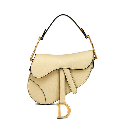 DIOR/迪奥 21新款SADDLE系列 女士迷你淡黄色粒面小牛皮金扣马鞍包手提包M0447CBAA_M26Y