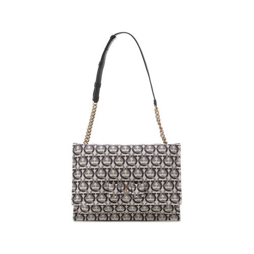 Salvatore Ferragamo/菲拉格慕 【22年新款】 女士织物小号蝴蝶结手提单肩包Gancini图案老花 0363