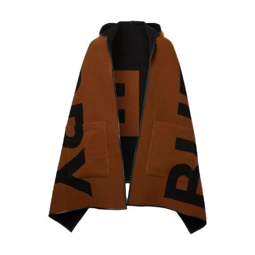 BURBERRY 22年秋冬 女士 徽标羊毛混纺提花连帽披肩 80227701