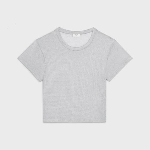  CELINE赛琳思琳 22年秋冬 女士 短袖T恤 金属质感平纹针织短款T恤 2X51B966Q.06AG